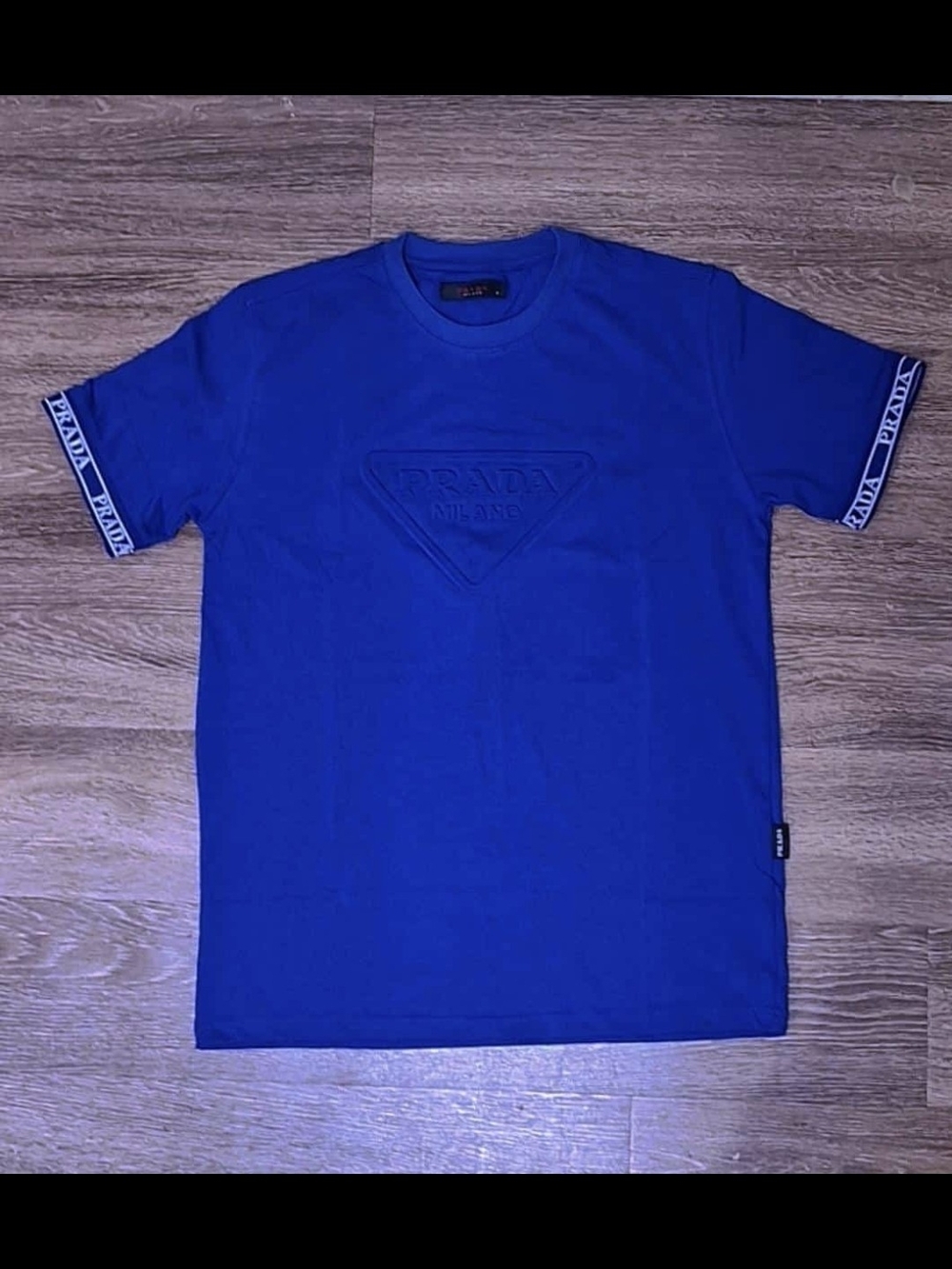 Prada Royal Blue Embossed Logo Short Sleeve Tee
